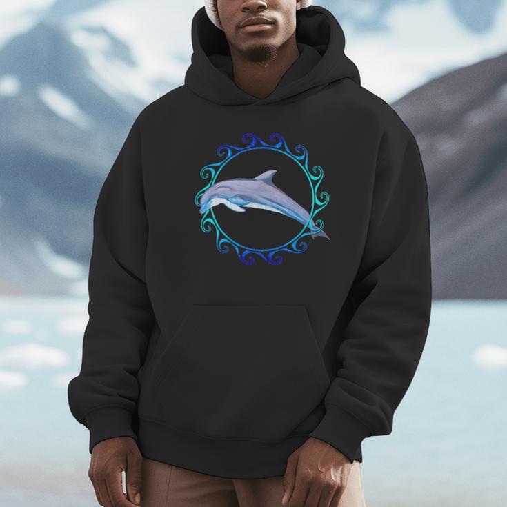 Swimming Dolphin Maori Sun Tribal Waves 2-Sided Unisex Hoodie