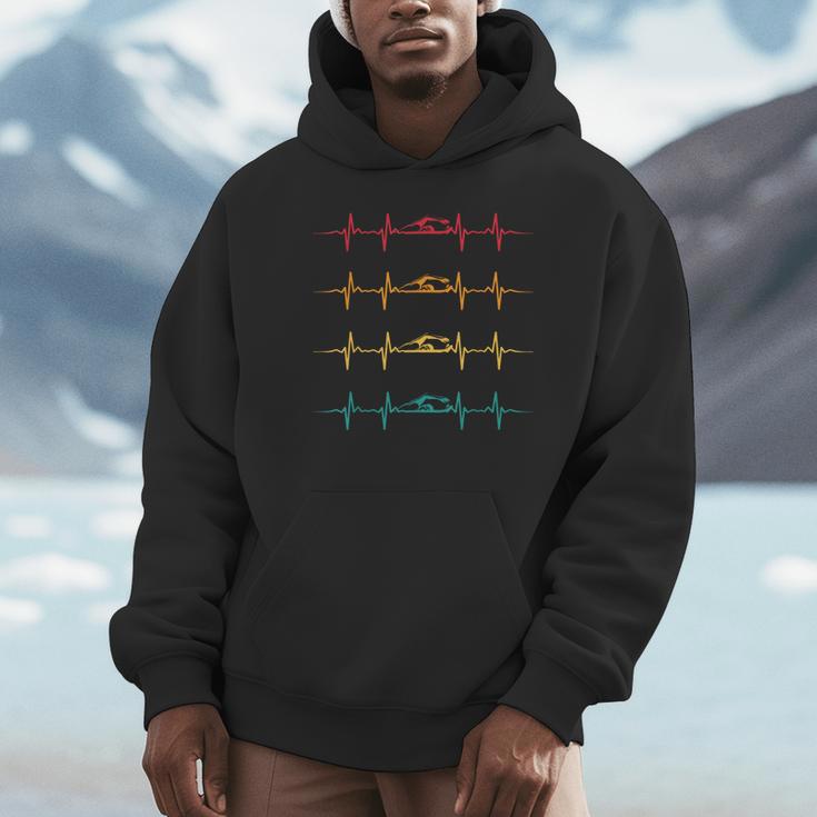 Swimming Swimmer Heartbeat Vintage Men Boys Women Swim Lover Unisex Hoodie