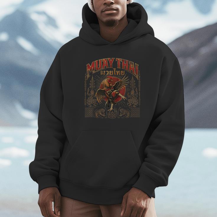 Vintage Muay Thai Legend Thai Boxing Fighter Art Chicken Unisex Hoodie