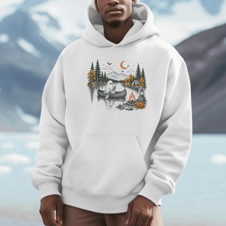 Canoe Ghost Camping Ghost Lake Halloween Spooky Fall Camping Unisex Hoodie