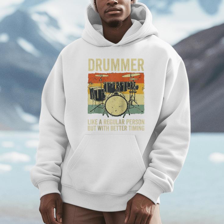 Drummer Better Timing Retro Vintage Sunset Drum Kit Graphic Raglan Baseball Tee Unisex Hoodie Drummer Better Timing Retro Vintage Sunset Drum Kit Graphic Raglan Baseball Tee Unisex Hoodie