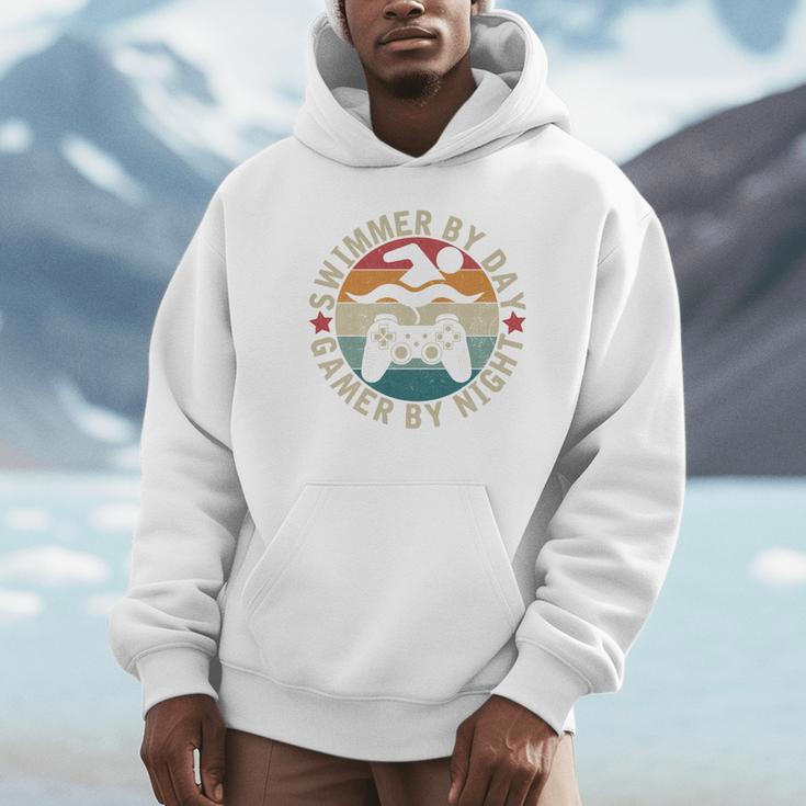 Swimmer By Day Gamer By Night Swimming Swim Gaming Unisex Hoodie