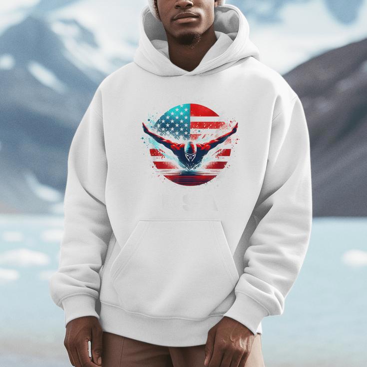Swimming United States Shirt With American Flag Swimming Unisex Hoodie