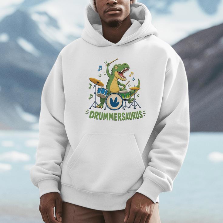 T-Rex Drumming With Drum Kit And Musical Notes Unisex Hoodie T-Rex Drumming With Drum Kit And Musical Notes Unisex Hoodie