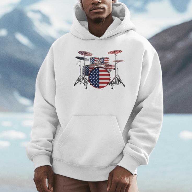 USA Patriotic Drum Kit American Flag Drum Set Unisex Hoodie USA Patriotic Drum Kit American Flag Drum Set Unisex Hoodie