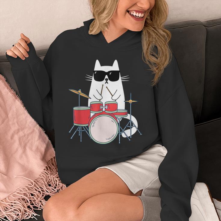 Cat Wearing Sunglasses Playing Drums Drum Kit Musician Unisex Hoodie Cat Wearing Sunglasses Playing Drums Drum Kit Musician Unisex Hoodie
