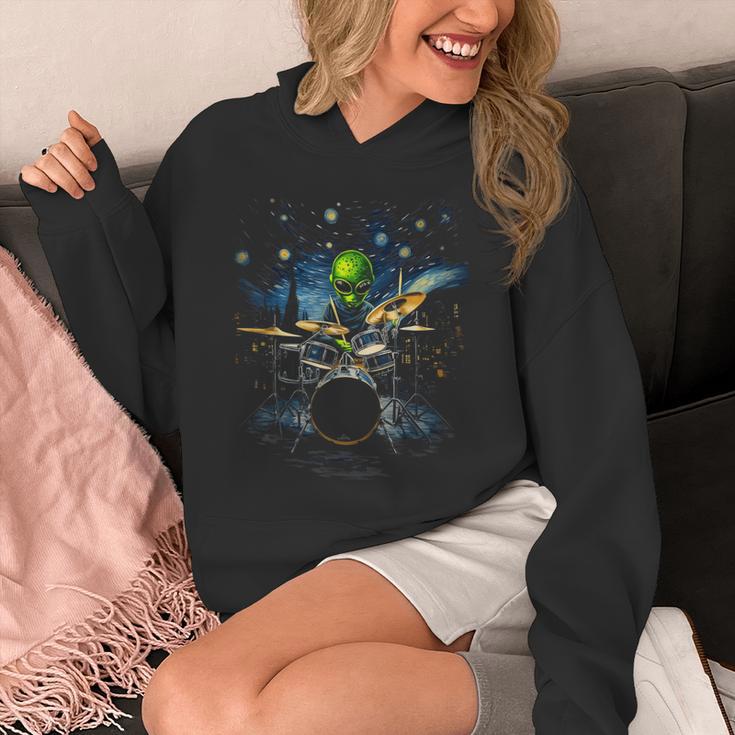 Drum Kit Percussionist Drummer Van Gogh Alien Playing Drums Unisex Hoodie Drum Kit Percussionist Drummer Van Gogh Alien Playing Drums Unisex Hoodie