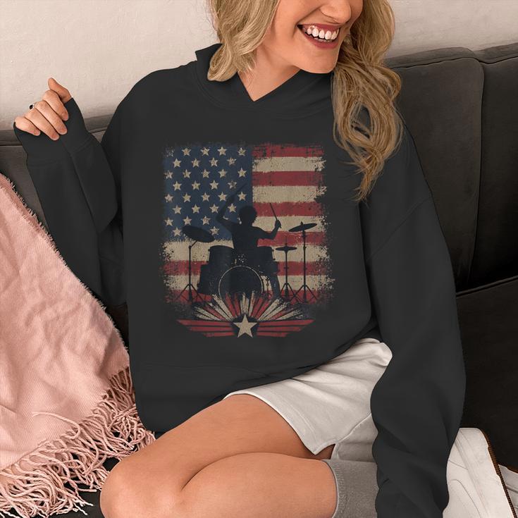 Patriotic Drum Kit Silhouette American Flag Unisex Hoodie