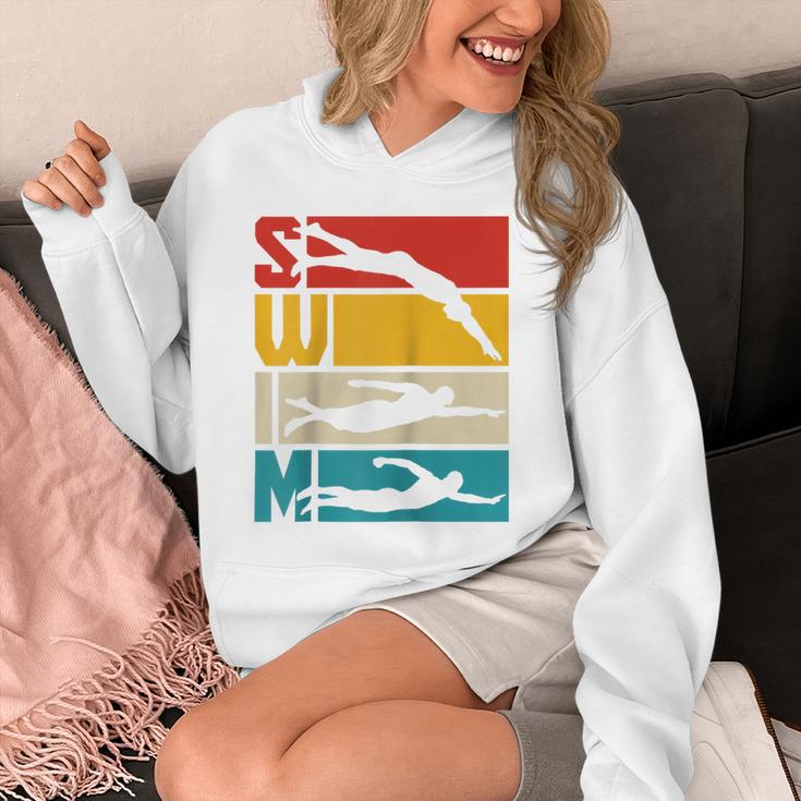 Swim Swimming Vintage Retro Swimmer Raglan Baseball Tee Unisex Hoodie