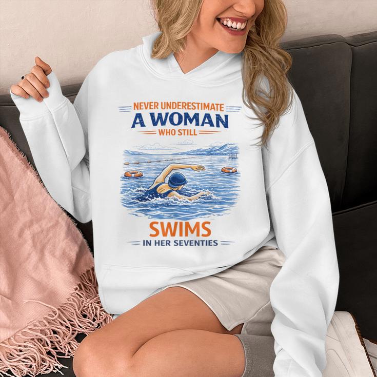 Swimming Never Underestimate A Woman Swim In Her Seventies Unisex Hoodie