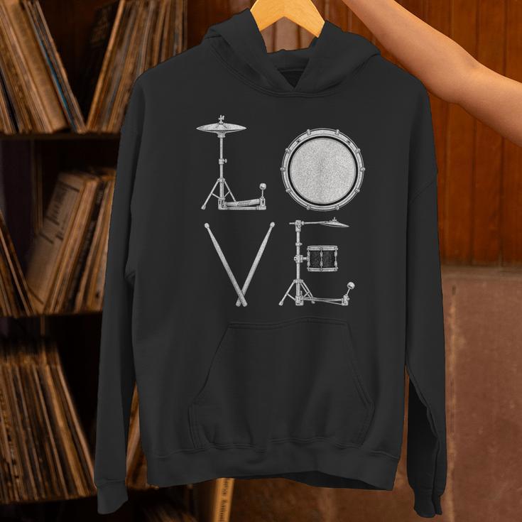 Drum Kit Love Illustration For Music Enthusiasts Unisex Hoodie Drum Kit Love Illustration For Music Enthusiasts Unisex Hoodie