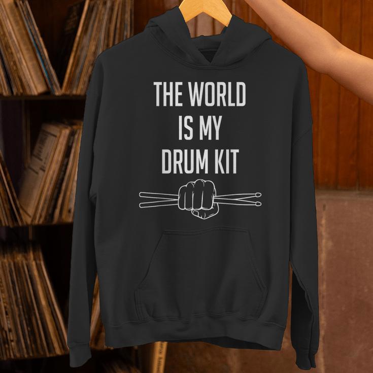 Drummer Saying The World Is My Drum Kit Unisex Hoodie Drummer Saying The World Is My Drum Kit Unisex Hoodie
