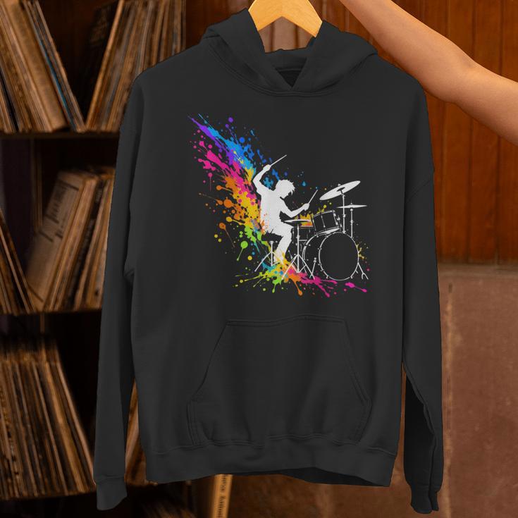 Drummer Silhouette Drum Kit Splatter Art Unisex Hoodie