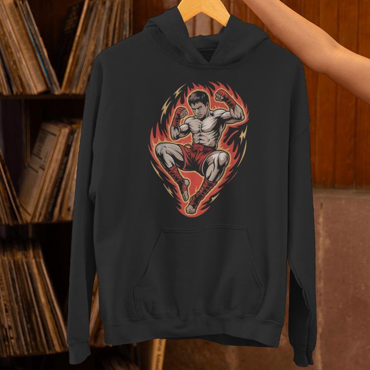 Muay Thai Fighter Teep Push Kick Minimal Line Art Clean Unisex Hoodie