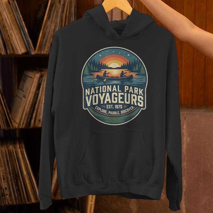 National Park Voyageurs Retro Sunset Canoe Paddling Badge Unisex Hoodie