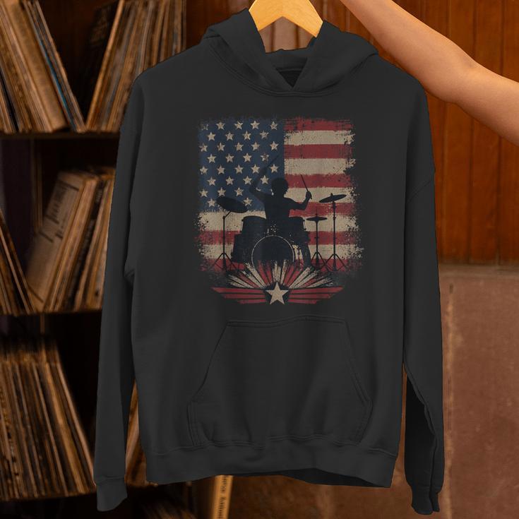 Patriotic Drum Kit Silhouette American Flag Unisex Hoodie