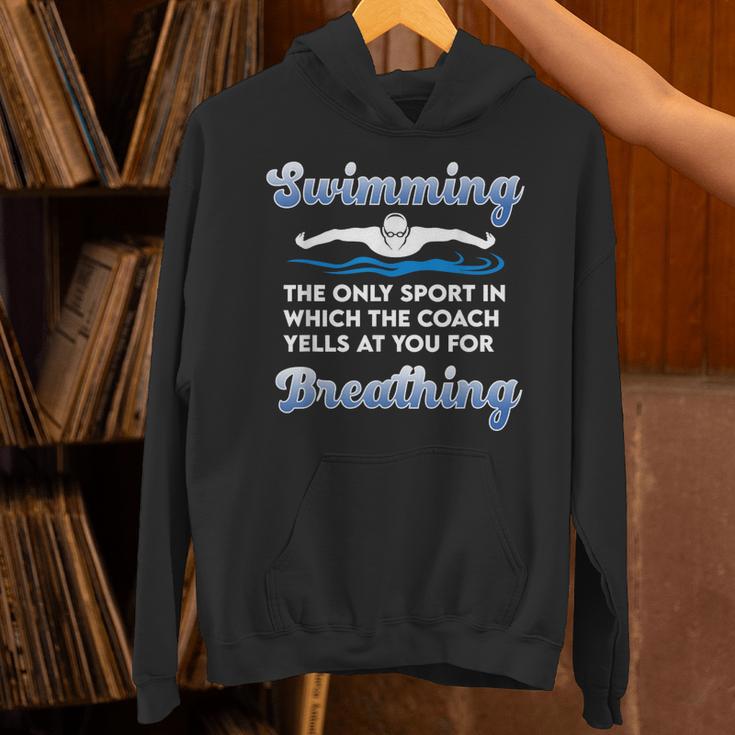 Swim Team Swimming Coach Quote Swim Breathing Joke Unisex Hoodie