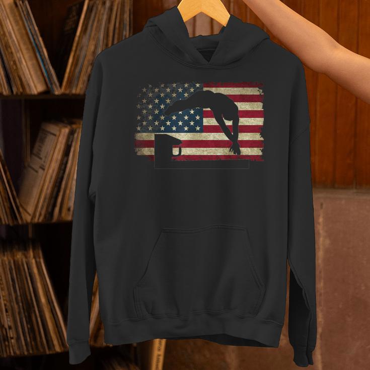 Swimming Swim Team Distressed American Flag USA Swimmer Unisex Hoodie
