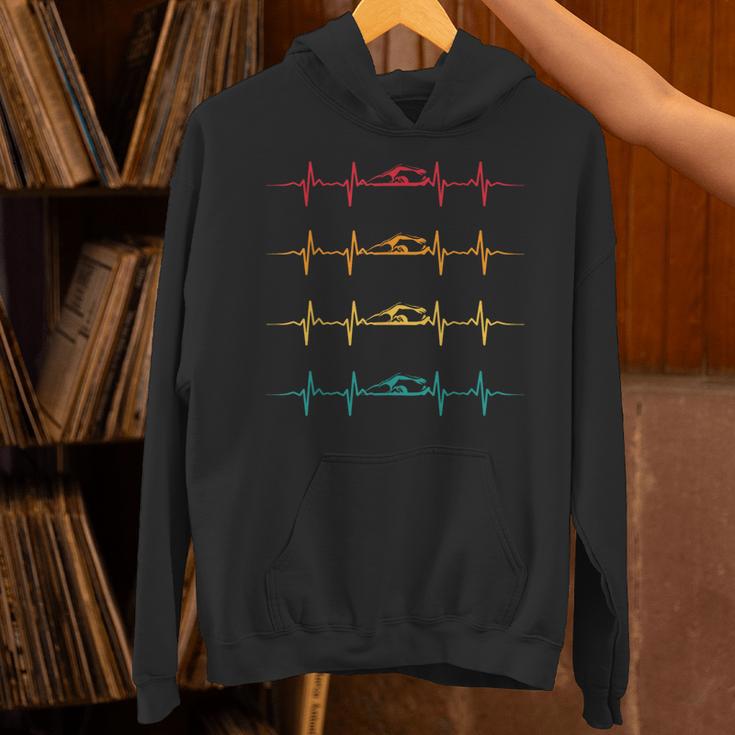 Swimming Swimmer Heartbeat Vintage Men Boys Women Swim Lover Unisex Hoodie