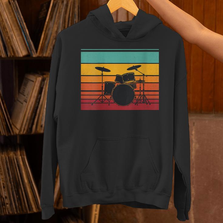 Women's Retro Drum Kit Silhouette With Color Stripes Unisex Hoodie Women's Retro Drum Kit Silhouette With Color Stripes Unisex Hoodie