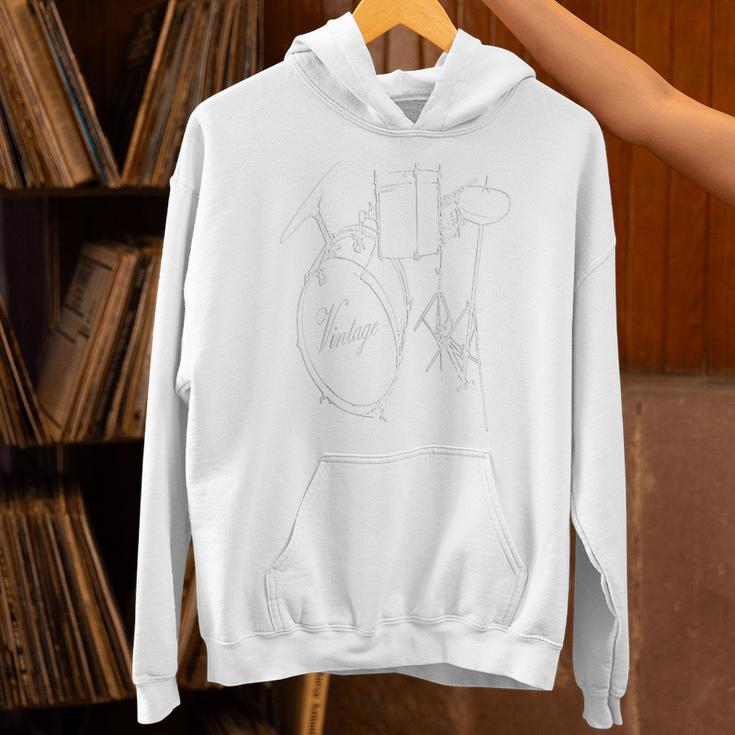 Drum Kit Vintage Drum Set Drummer Raglan Baseball Tee Unisex Hoodie