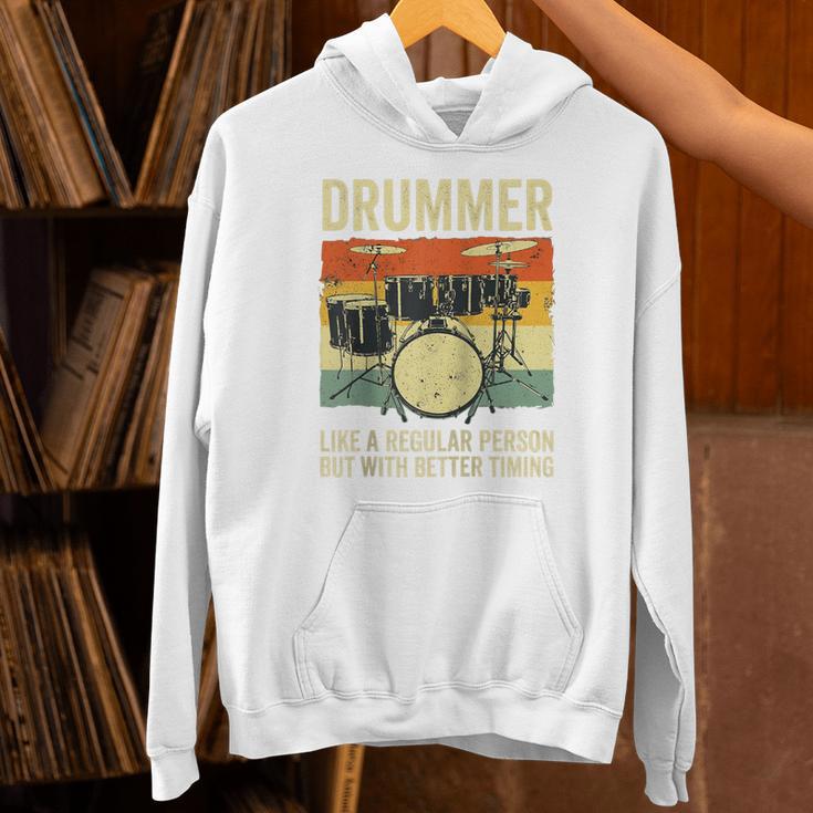 Drummer Better Timing Retro Vintage Sunset Drum Kit Graphic Raglan Baseball Tee Unisex Hoodie Drummer Better Timing Retro Vintage Sunset Drum Kit Graphic Raglan Baseball Tee Unisex Hoodie