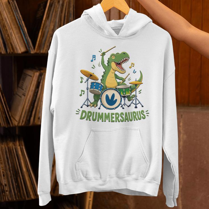 T-Rex Drumming With Drum Kit And Musical Notes Unisex Hoodie T-Rex Drumming With Drum Kit And Musical Notes Unisex Hoodie