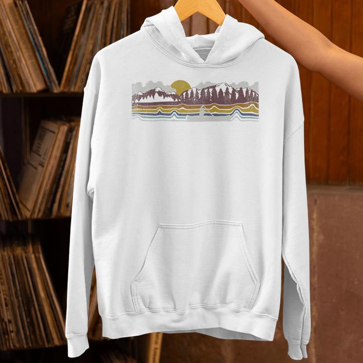 Trendy Canoe Silhouette Colourful Landscape Raglan Baseball Tee Unisex Hoodie