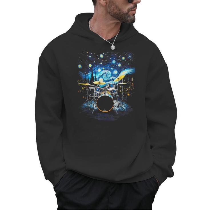 Drum Kit Percussionist Drummer Van Gogh Drums Men Hoodie