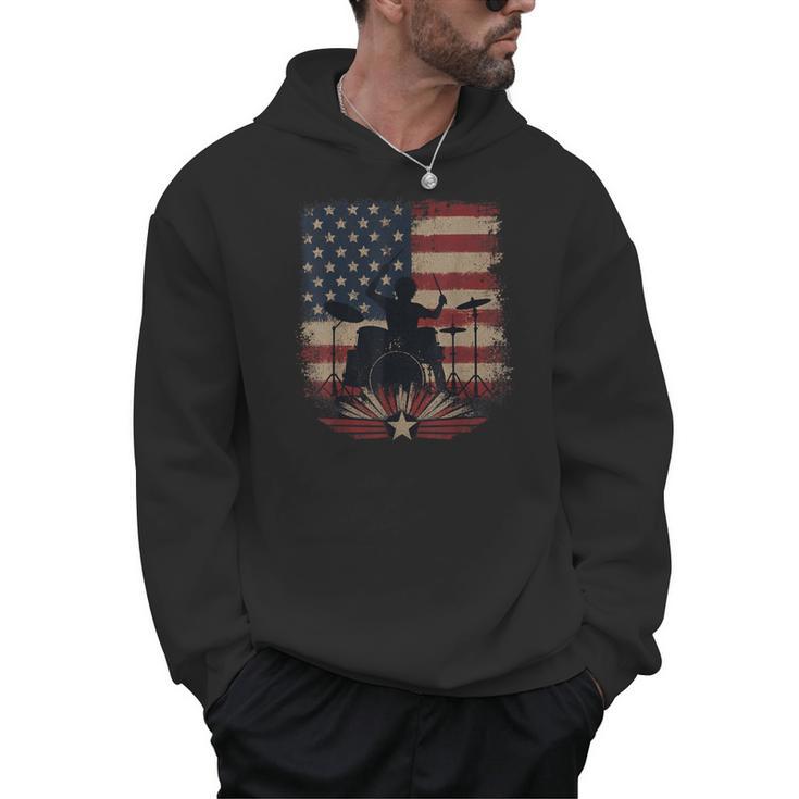 Patriotic Drum Kit Silhouette American Flag Men Hoodie