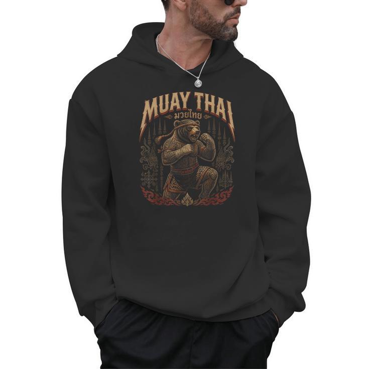 Retro Nak Muay Muay Thai Fighter Thai Boxing Gym Bear Men Hoodie
