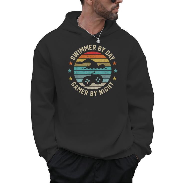Swimmer By Day Gamer By Night Swimming Swim Lover Gaming Men Hoodie