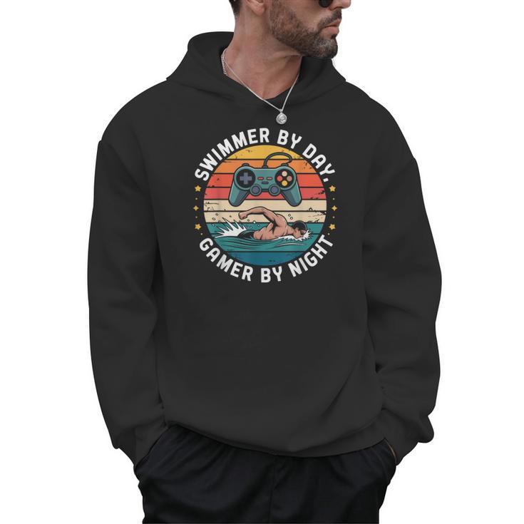 Swimmer By Day Gamer By Night Swimming Vintage Gaming Swim Men Hoodie