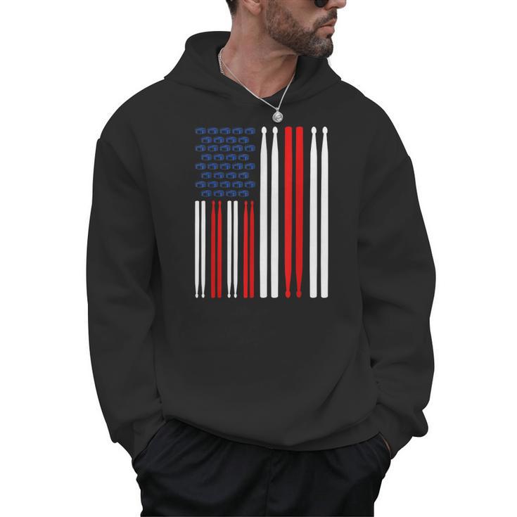 USA Flag Drummer Music Drum Kit Men Hoodie