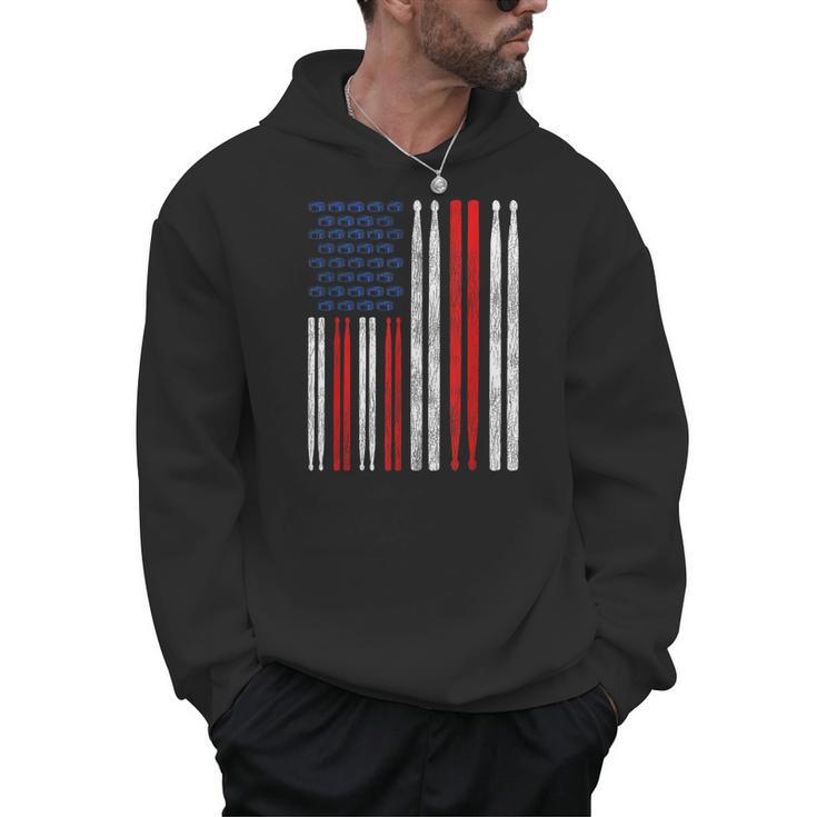 USA Flag Drumsticks Drum Kit Men Hoodie