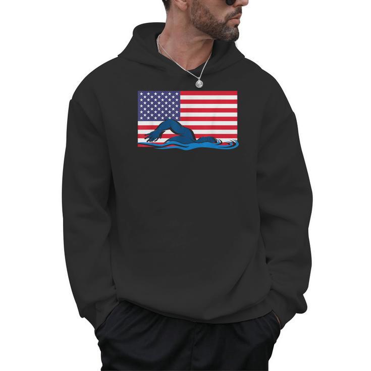 USA Flag Swimmer Swimming Sport Athlete Swim Swimming Men Hoodie