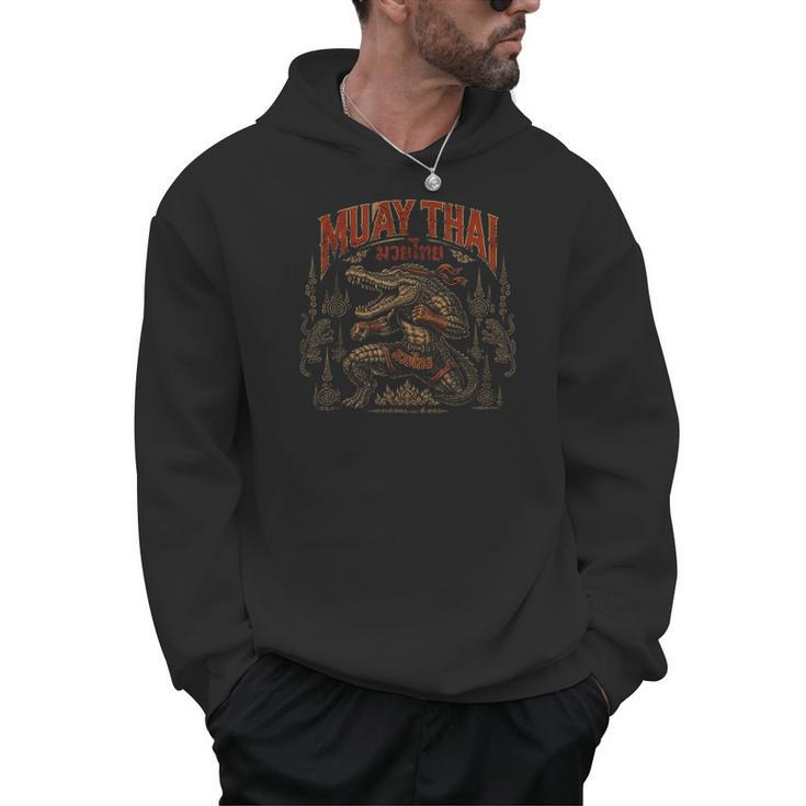 Vintage Muay Thai Wai Kru Thai Boxing Ritual Art Crocodile Men Hoodie