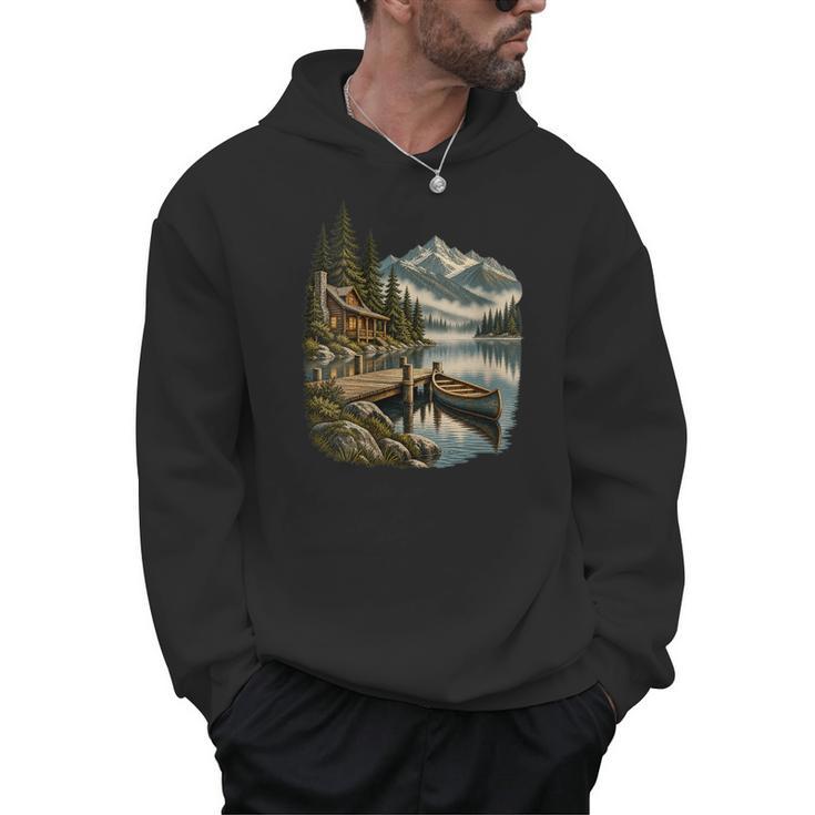 Women's Lakeside Canoe Cabin Escape Scene Men Hoodie