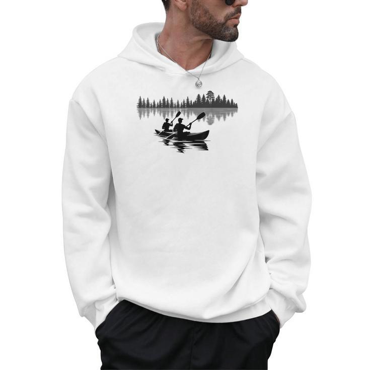 Canoe Silhouette Forest Lake Reflection Men Hoodie