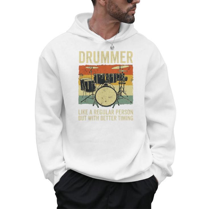 Drummer Better Timing Retro Vintage Sunset Drum Kit Graphic Men Hoodie