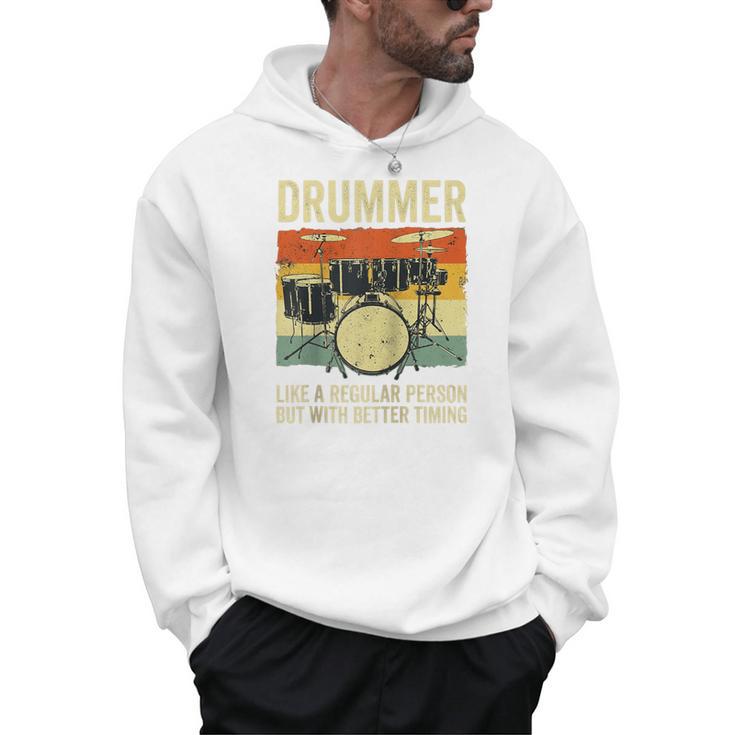 Drummer Better Timing Retro Vintage Sunset Drum Kit Graphic Raglan Baseball Tee Men Hoodie