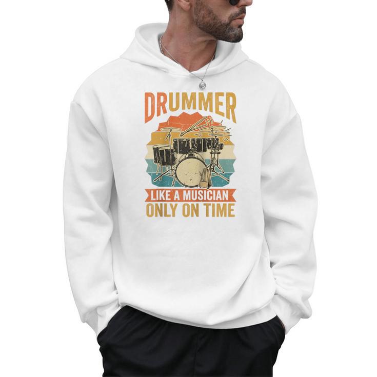 Drummer Like a Musician Only On Time Vintage Sunset Drum Kit Raglan Baseball Tee Men Hoodie