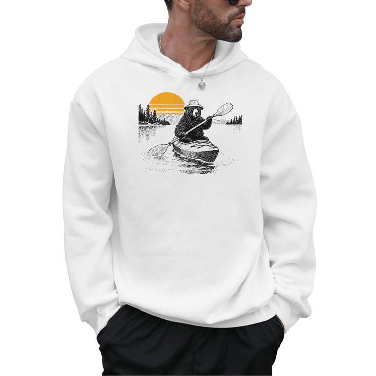 Kayaking Bear Retro Sunset Paddling Canoe Outdoor Adventure Men Hoodie
