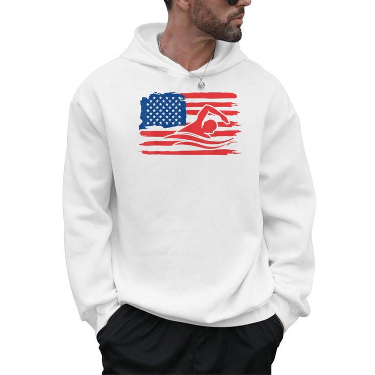 Vintage American Flag Swim Team Swimmer Funny Swimming Gift Men Hoodie