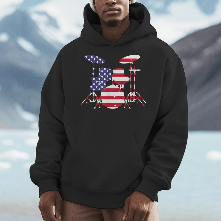 American Flag Drum Kit Patriotic US Drum Art Men Hoodie American Flag Drum Kit Patriotic US Drum Art Men Hoodie