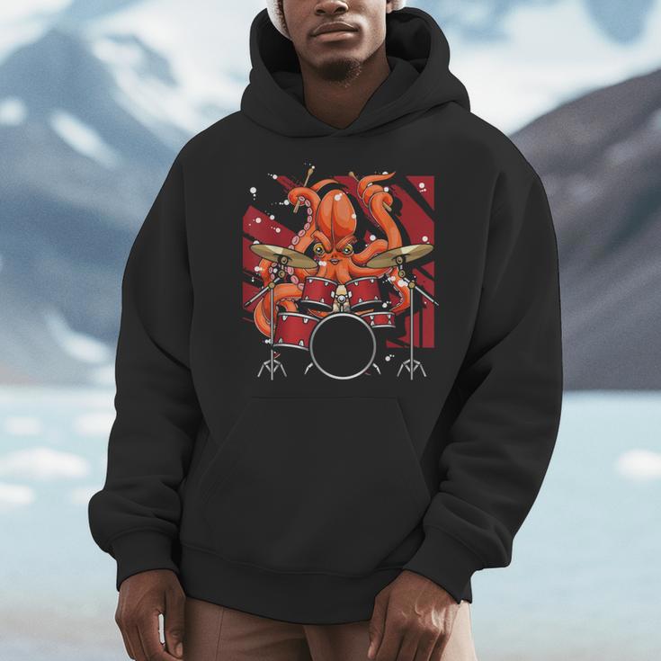 Animal Octopus Musician Drum Kit Octopus Drummer Men Hoodie