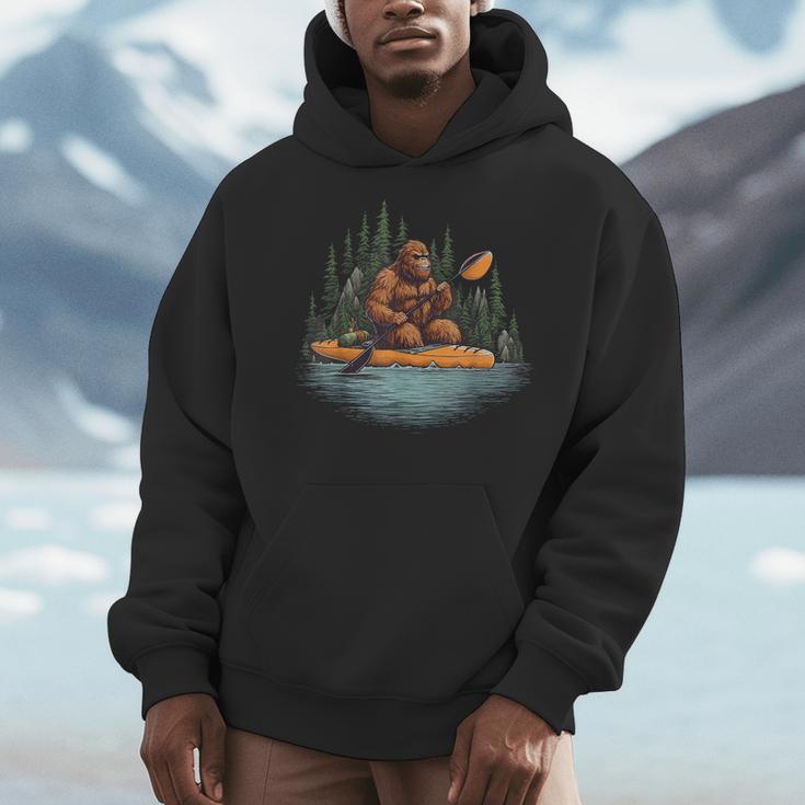 Bigfoot Kayak Paddling Lake Canoe Bigfoot Sasquatch Kayaking Men Hoodie