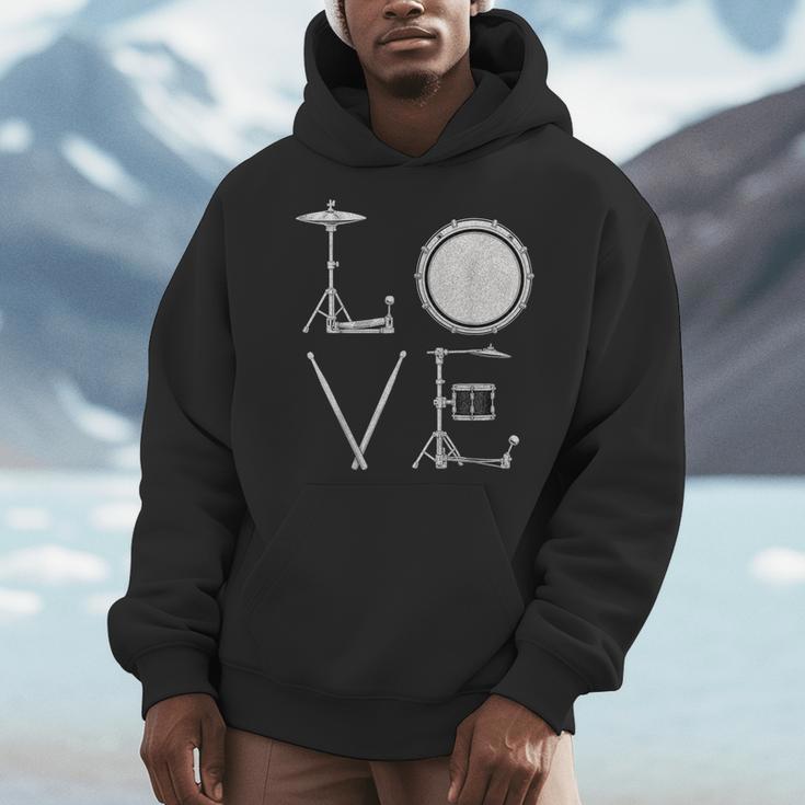 Drum Kit Love Illustration For Music Enthusiasts Men Hoodie Drum Kit Love Illustration For Music Enthusiasts Men Hoodie