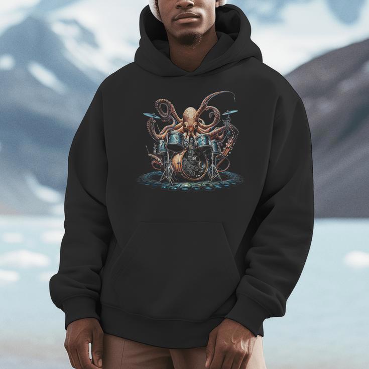 Drum Kit Percussionist Drummer Octopus Playing Drums Men Hoodie