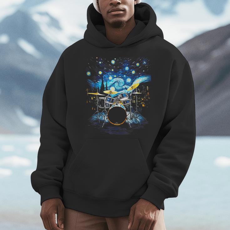 Drum Kit Percussionist Drummer Van Gogh Drums Men Hoodie Drum Kit Percussionist Drummer Van Gogh Drums Men Hoodie